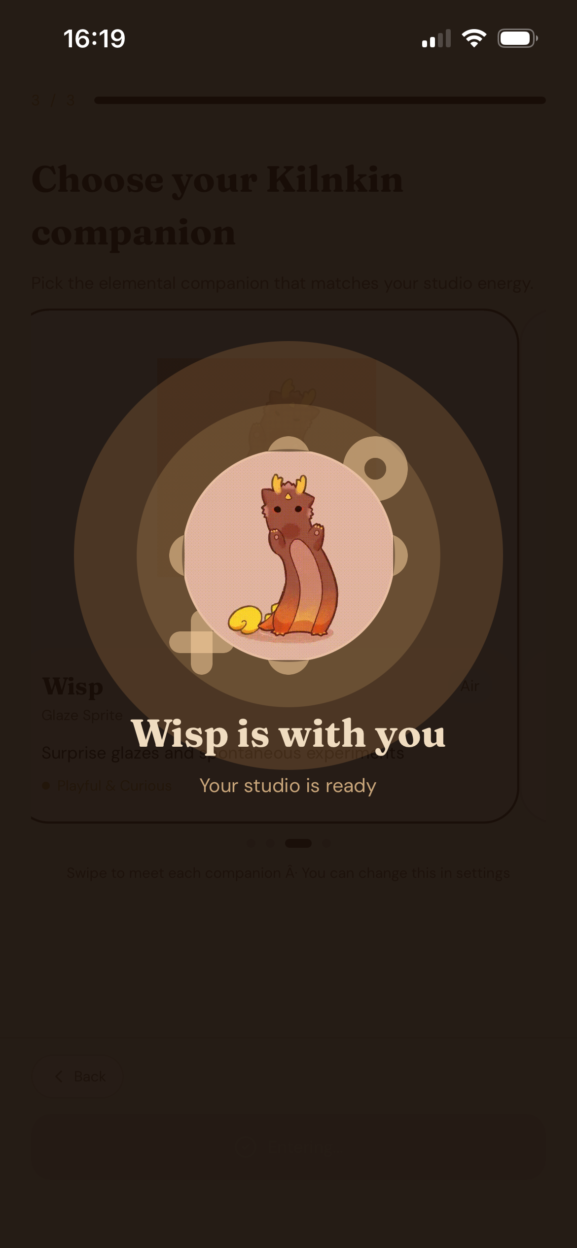 Pet chosen screen from the onboarding flow