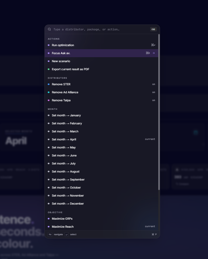 av. TV Optimization Studio command palette screenshot